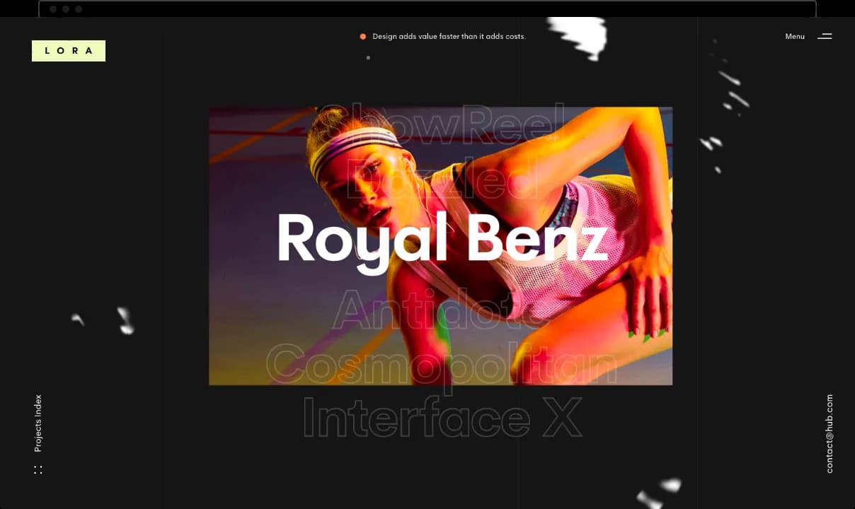 Hub's Project Slider portfolio: a full-screen project with a large title over the image.